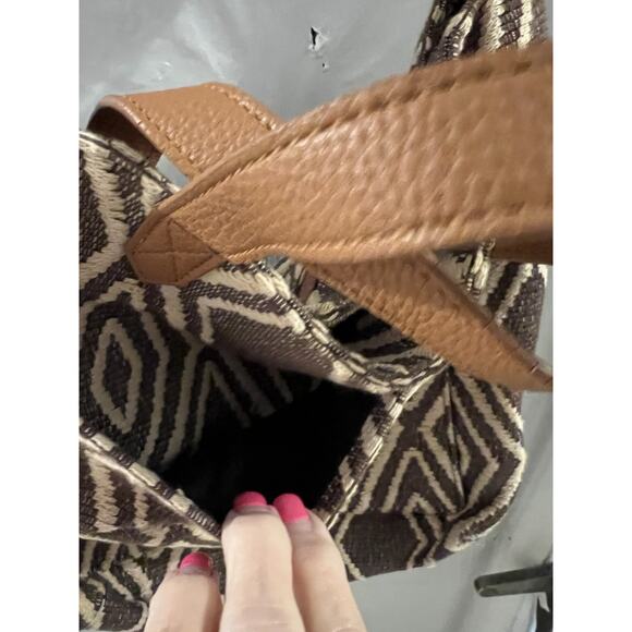 Thirty One Brown Diamond Pattern Retro Metro Hobo Crossbody Bag 14x10x4 - Picture 4 of 10